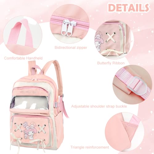 Climberty® Kawaii Melody School Backpack for Girls Multi Compartment Book Bag with DIY Accessories Pink Cartoon 2 PCS