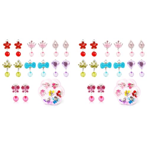 MAYCREATE® 7 Pairs Earrings for Girls Stylish Clip On Non Pierced Ears Kids Color Resin Crystal Jewelry Pretend Play Party Favor Dressing Up 2 PCS