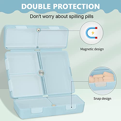 HANNEA® 2Pcs Pill Medicine Organizer Storage Box with 7 Compartments Compact Travel Pill Box Magnetic Closure Dust-Proof Lids Food-Grade PP Daily Case for Vitamins,Medicines & Supplements