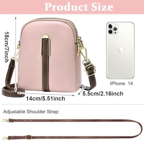 PALAY® Sling Bag Stylish PU Women Crossbody Bag Phone Bag Double Layer Daily Bag with Detachable Shoulder Belt Casual Shoulder Bag with Zipper Pouches Gift for Women, Pink