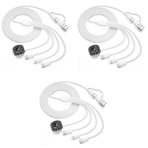 Verilux® 4 in 2 Multi Type C Cable Fast Charging 3.9FT 1.2M Watch Charger for Galaxy iWatch USB C Micro USB Lightning Type iPhone 16 15 14 S25 S24 S23 3PCS