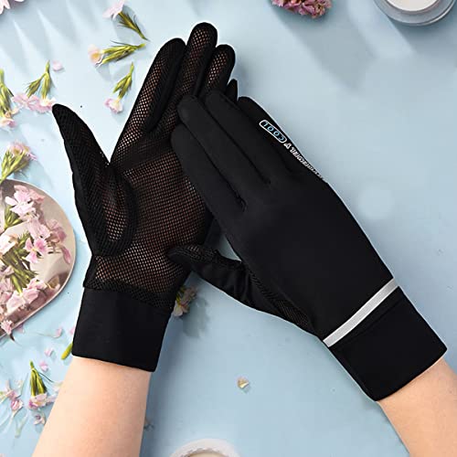 PALAY® Women Riding Gloves for Bike Black Sun UV Protection Summer Cooling Mesh Breathable Cycling Fishing UPF 50 Plus Non-Slip Silk 2PCS