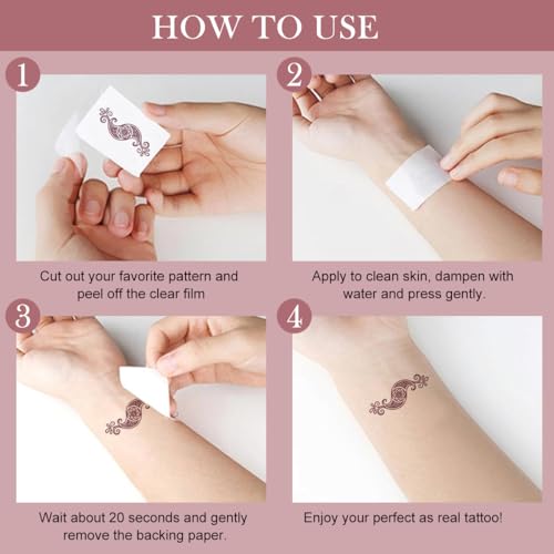 MAYCREATE® Henna Temporary Tattoo Sticker for Women Girls 8 Sheet Fake Tattoos Mandala Floral Patterns for Neck Chest Arms Hands Feet Waterproof Brown 24 PCS