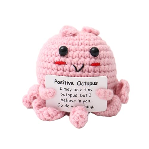 ZIBUYU® Handcrafted Pink Crochet Octopus Desk Decoration with Positive Message Card, 6cm Cute Cartoon Office Toy, Inspiring Gift for Home, Nursery, Birthday, Colleagues & Baby Showers