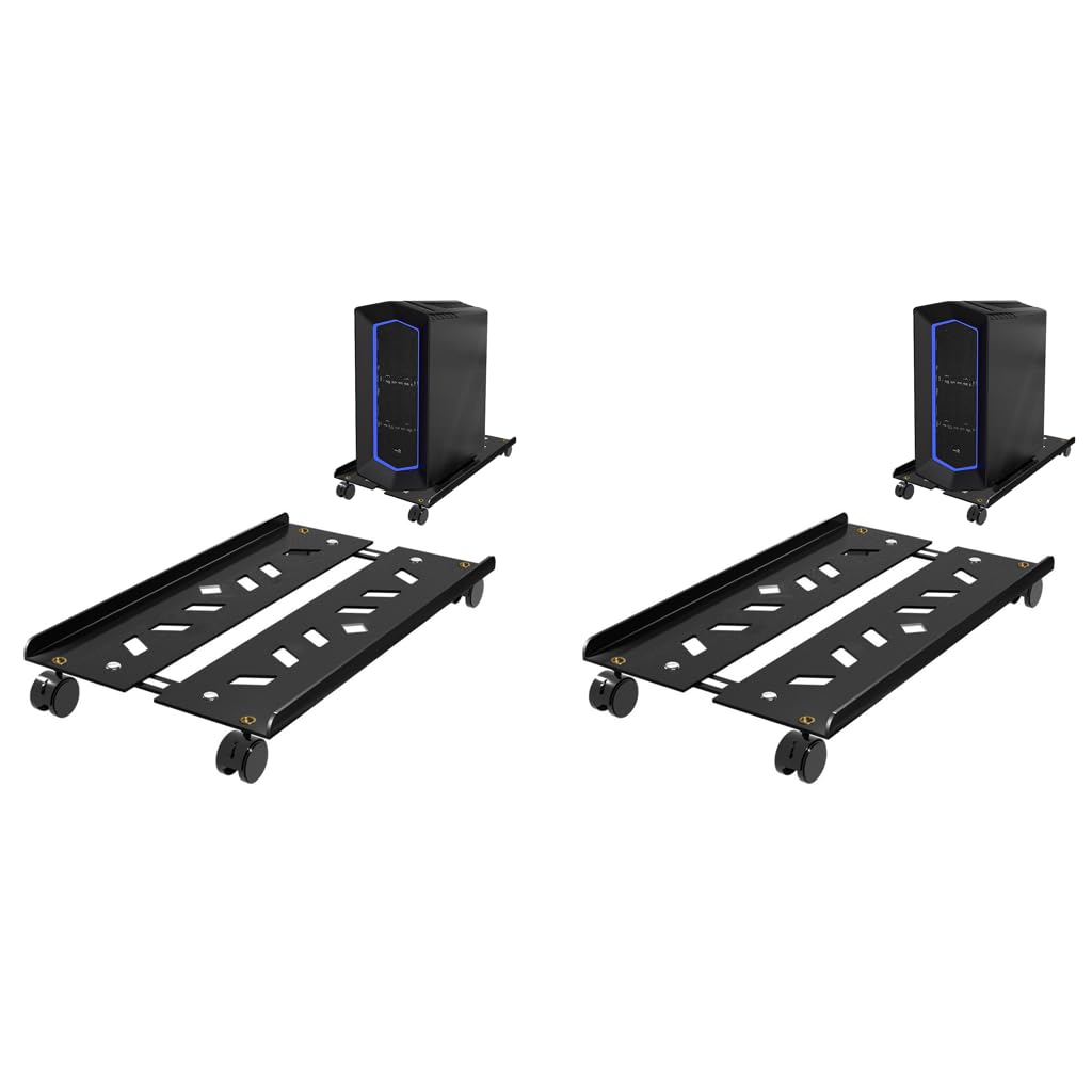 Adjustable Mobile CPU Stand for Home and Office with 4 Lockable Wheels and Ventilated Tray | Carbon Steel Riser Supports 88 lbs