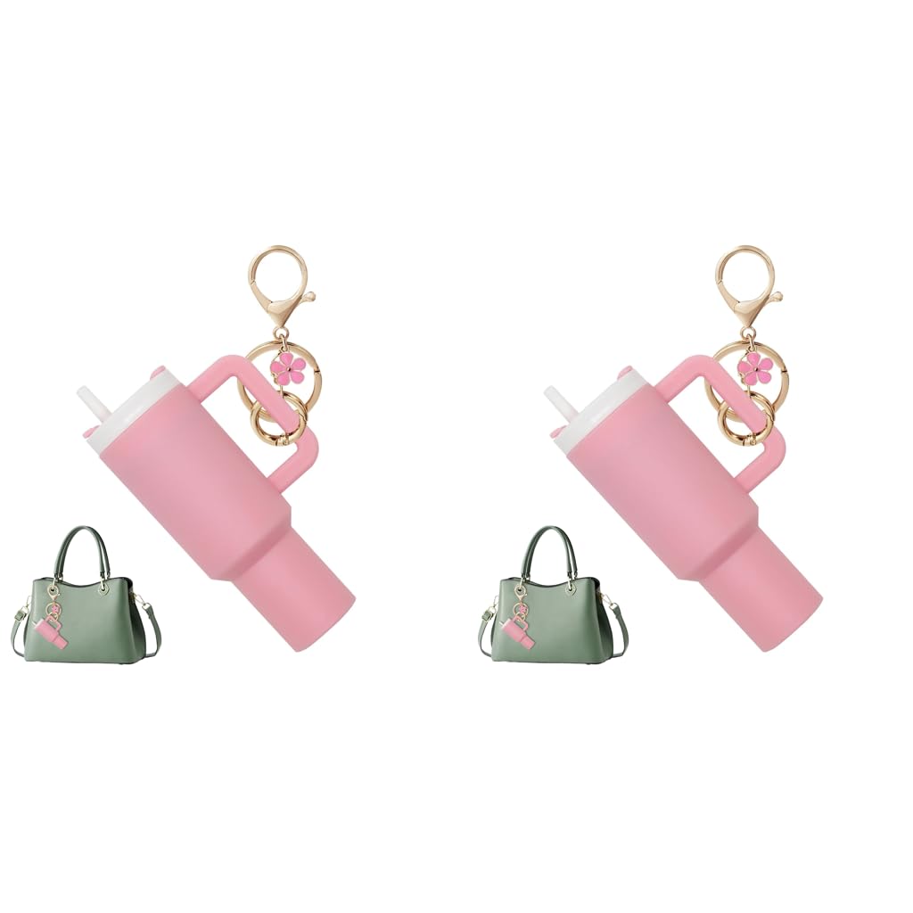HASTHIP® Mini Keychain Accessories for Stanley Cup Cute Charms Women Purse Handbag Girls Christmas Gifts Valentines Day Pink 2PCS