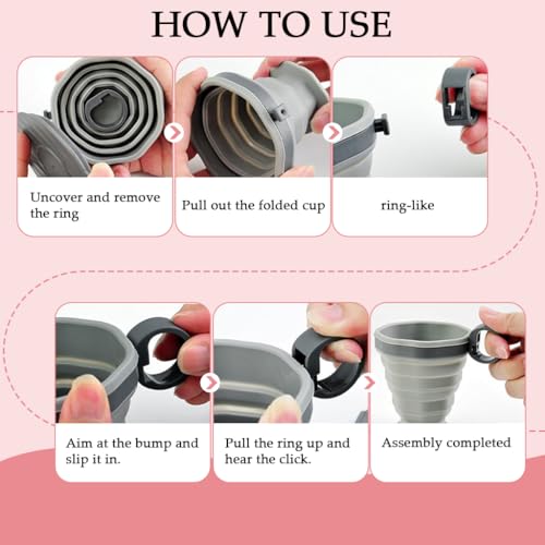 HASTHIP® 2 Pack Collapsible Cup for Travel Accessories 220ml Silicone Foldable Glass with Lids Handles Reusable Expandable Drinking Camping Outdoor 3PCS