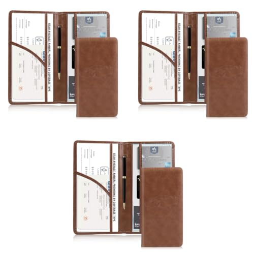 STHIRA® Car Document Holder Bifold PU Leather Bag with 6 Transparent Pouches Spacious Organizer for Registration Insurance License Cards Cash Sturdy Durable File for Vehicle Documents 3PCS