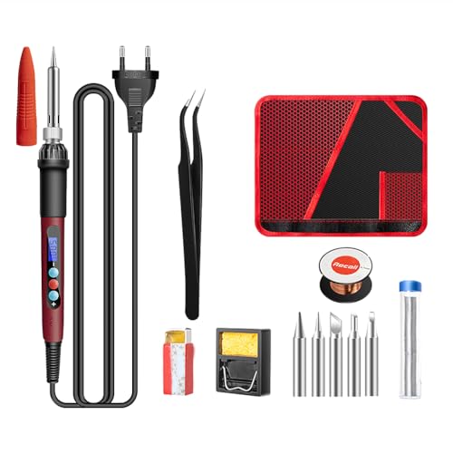 Serplex® Soldering Iron Kit, 60W/110V Soldering Gun 180-500°C Adjustable Temperature & LCD Display Electric Soldering Kit Set with 5 Soldering Iron Tips, Soldering Wire, Flux, Bit Cap (13pcs)