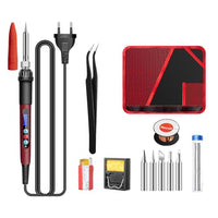 Serplex® Soldering Iron Kit, 60W/110V Soldering Gun 180-500°C Adjustable Temperature & LCD Display Electric Soldering Kit Set with 5 Soldering Iron Tips, Soldering Wire, Flux, Bit Cap (13pcs)