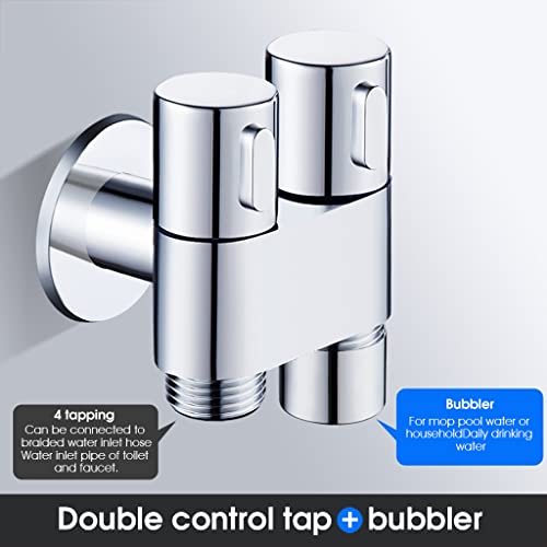 HASTHIP® Two Way Tap Angle Cock with Wall Flange, 2 in 1 Brass Dual Tap Chrome Finish with Bubbler, Sink Faucet Splitter for Washing Machine, Toilet and Bathroom