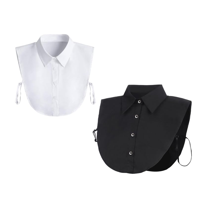 ZIBUYU® 2PC Detachable Collar for Women & Girls, Black & White Cotton Half Shirt Fake Collar, Stylish Dickey Shirt Accessory for Office, School, Party, Layered Look, One Size, Soft & Breathable