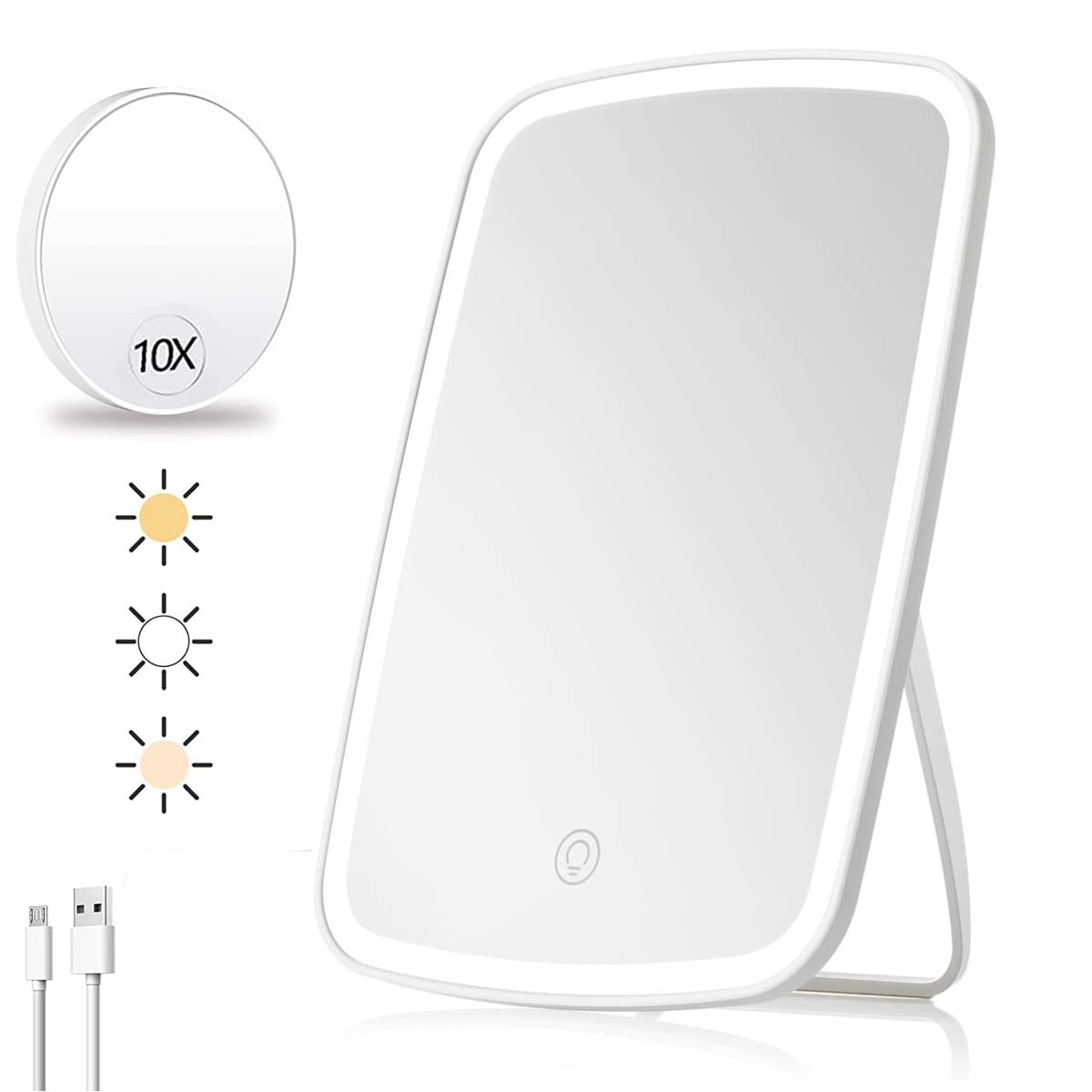 MAYCREATE Vanity Mirror with Lights for Makeup featuring 10x Magnification Mirror & 3-Color LED | USB Rechargeable Touch Control