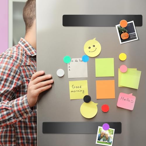 Climberty® 4 Pack Stainless Steel Magnetic Board Strip Memo Message with 60PCS Color Magnets Self Adhesive Notice Bulletin Bar for Home Office Photo Wall Fridge Black