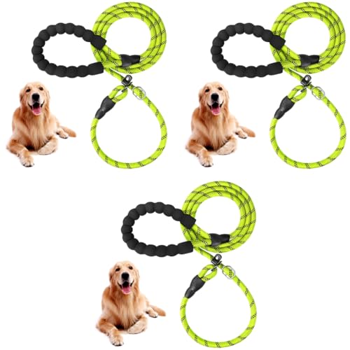 Qpets® 1.7M Dog Training Leash Durable Light Reflecting for Large Adjustable Anti-Strain Braided Rope Small Medium Green 5Feet 3PCS