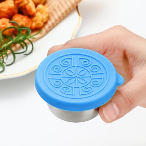 HASTHIP® 4PCS Salad Dressing Container to Go 40ML Small Containers with Lids Reusable Stainless Steel Sauce Cups for Lunch Bento Box Picnic Travel Pink Blue