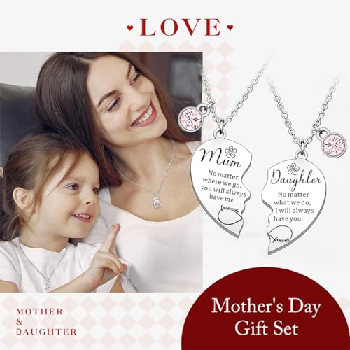 Venzina® Necklace for Women Matching Heart Pendent Mother Daughter Matching Necklaces Heartwarming Infinite Necklace with Gift Box Jewellery Birthday Mothers Day Gift for Mom from Daughter - 2 Pcs