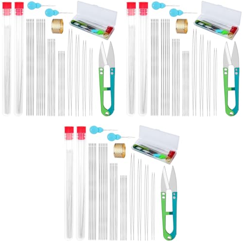 HASTHIP® 168PCS Beading Needles Set, 20PCS Long Straight Thread and 8PCS Big Eye Needles with Needle Bottle Thimble Threaders for Bracelets Jewelry Making