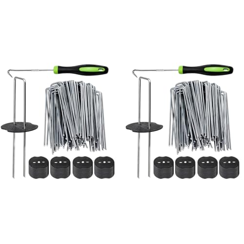 HASTHIP® 200PCS Metal U Pins Multi Use Landscape Fabric with Pin Holders Puller 7.87 Inches Staples for Landscaping Artificial Grass Weed Barrier Camping