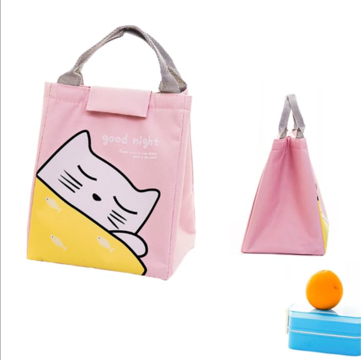 ZIBUYU Insulated Lunch Bag for School and Office with 24x20x16 in Capacity | Waterproof Pink Kitten Canvas Tote