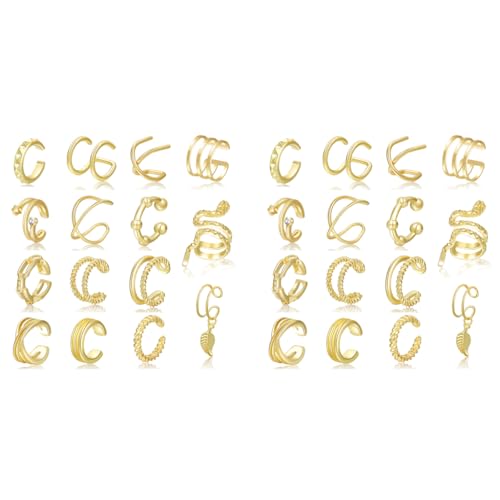 SANNIDHI® 30PCS Ear Cuffs without Piercing Stylish Earrings Set for Women Girls Gold Clip on Non Pierced Ears Fake Cartilage Earring Y2K Accessories Jewellery Gifts