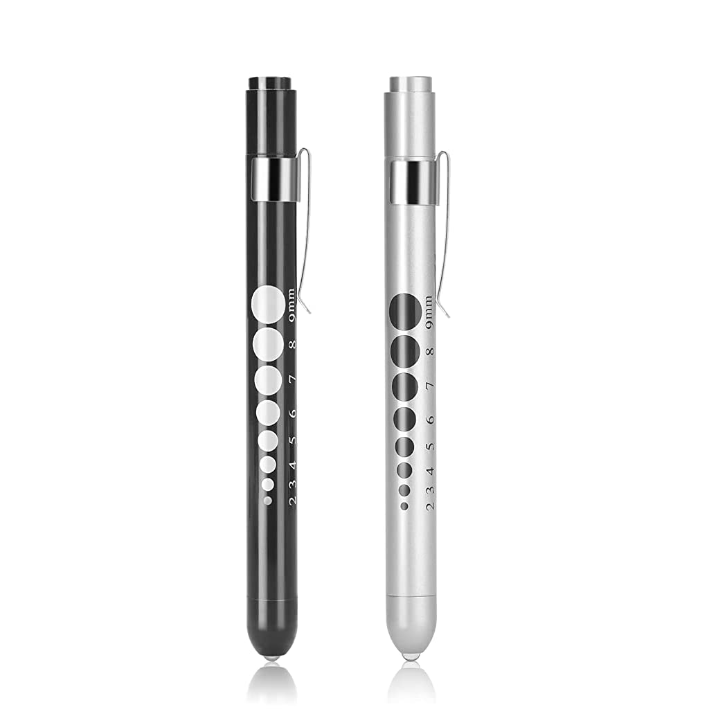 HASTHIP® Pen Torch for Doctors, 2Pcs LED Pen Light with Scale, White Light Diagnostic Medical Penlight for Checking Oral, Pupil, Eyes, Ears, Nasal Cavity USB Rechargeable Pen Light (Without Battery)