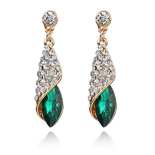 SANNIDHI® 1 Pair Raindrop Elegant Women Earrings Crystal Green,Inlaid Rhinestone Eardrops Luxury Earrings for Women,Jewelry Gift,Ladies