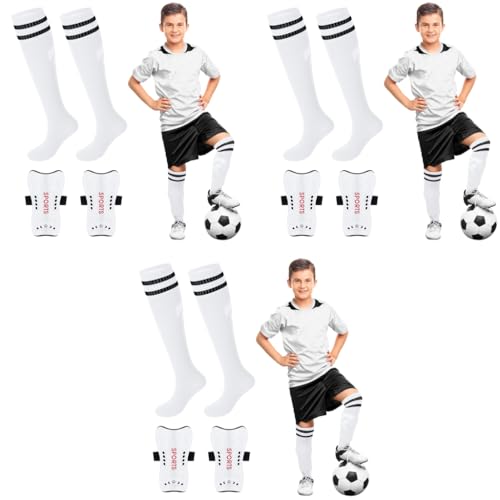 Proberos® Football Sport Compression Sock Shin Guards Set 14 Inches Knee High Socks for Kids 8-18 Old Sweat Absorption Elastic Long Soccer Basketball 3PCS