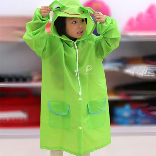 Optifit® Poncho Raincoat for Kids Boys Girls with Hood, Polyester Rain Ponchos with Pockets and School Bag Coverage, Bright Color Raincoat for 3-7 Years Old Kids(Green) 3 PCS