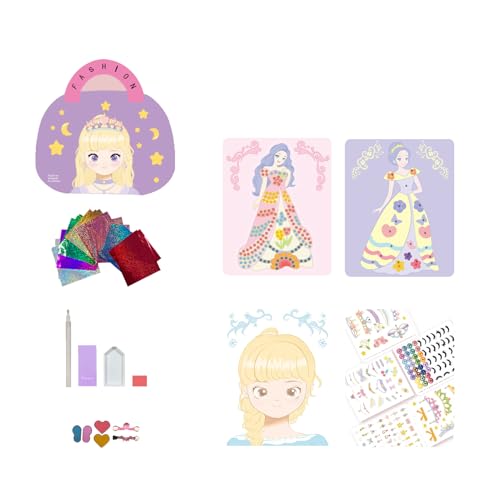 PATPAT® DIY Girls Dressing Play Book, DIY Foil Diamond Art Sticker Paint Kit, Cartoon Makeup Dress Book, with Colorful Foil Sheet, Makeup Tools, Diamond Kit, Jewelry Stickers