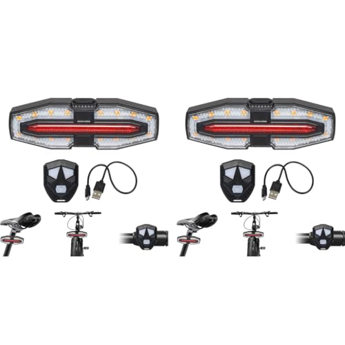 Proberos® Waterproof Bike Tail Turn Signal Light with Remote Control High Brightness Dual Color LED Warning 3 Modes USB Rechargeable for Motorcycle 2PCS