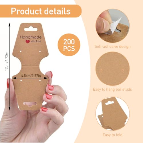 HASTHIP® 200PCS Paper Card Holder Jewelry Display Holders for DIY Self Adhesive with Handle Handmade Business Packing Supplies for Scrunchies Necklace Bracelets