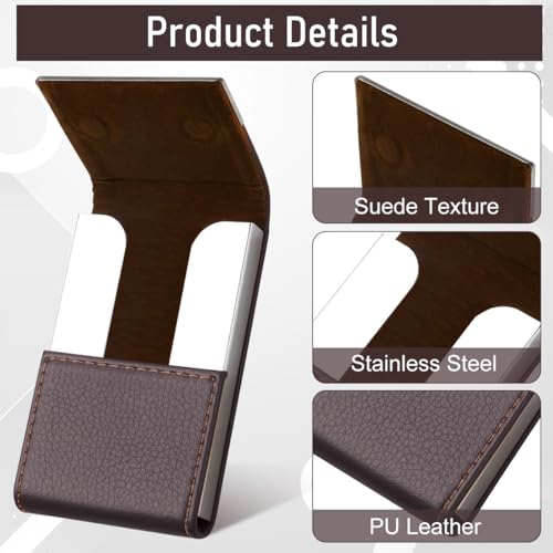 ZIBUYU® Elegant PU Leather Business Card Holder for Men Women 25-Card Capacity Magnetic Snap Closure Visiting Durable Compact Networking Professional Meetings Brown 3PCS