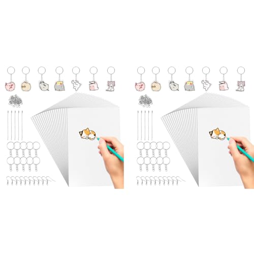 PATPAT® Shrink Paper Sheet Kit with 240PCS Multi Shrinky Art Paper 100 PCS Metal Hooks Keyrings DIY Cartoon Keychain Bag Charms Accessories Heat Craft for Kids Adults
