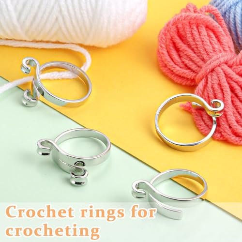 HASTHIP® 6PCS Adjustable Crochet Ring for Finger, 2 Styles Knitting Rings Open Guide Yarn Holder