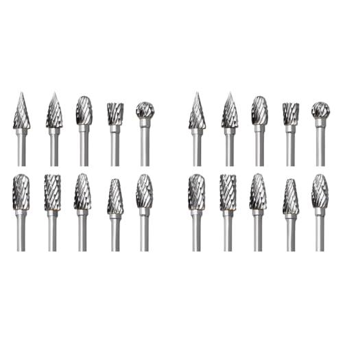 Serplex® Tungsten Carbide Rotary Burr Set for Dremel, 20PCS Double Cut Carving Bits with 1/8 Inch Shank Tool Accessories for Woodworking, Engraving, Drilling, Steel Metal Working
