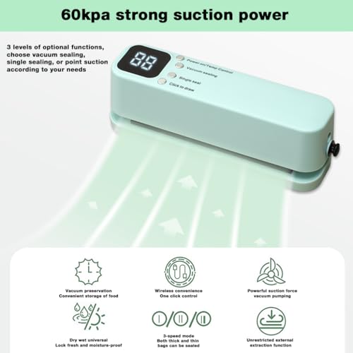 HASTHIP® Mini Vacuum Sealer for Food, 3 in 1 Cordless Rechargeable for Dry/Moist Food Storage with 4 Snack Bags, Green