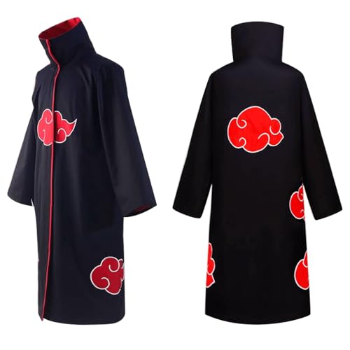 PATPAT® Itachi Uchiha Anime Cosplay Costume For Women Men 8PCS Set Akatsuki Cloak Long Robe Adults Teens With Headband Necklace Ring Halloween Size L Black