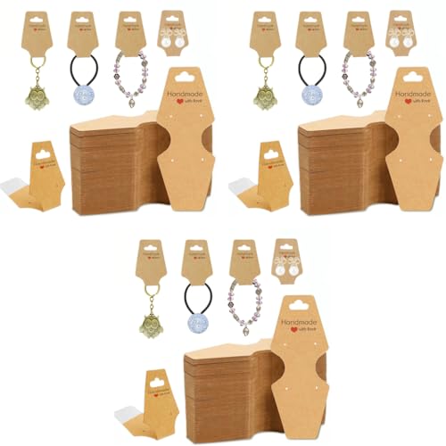 HASTHIP® 200PCS Paper Card Holder Jewelry Display Holders for DIY Self Adhesive with Handle Handmade Business Packing Supplies for Scrunchies Necklace Bracelets