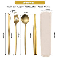 Supvox® 410 Stainless Steel Knife Fork Spoon Chopstick Set, Portable Travel Utensil Flatware Sets with Case, 4Pcs Spoon Fork Knife Chopstick for Picnic Camping Travel & Outdoor Lunch (Gold)