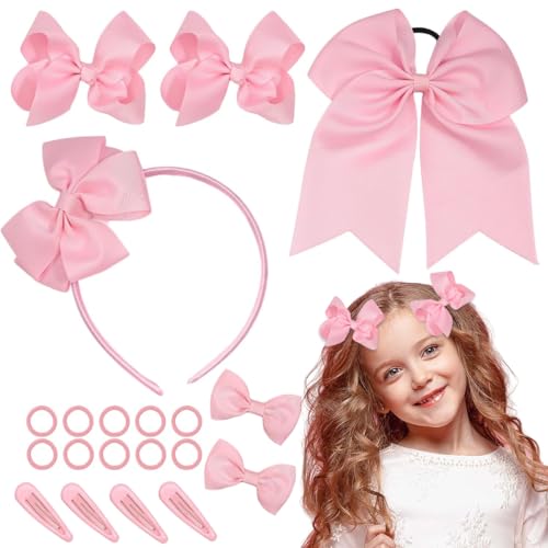 MAYCREATE® Set of 20pcs Bow Hairband Set, Cute Hair Bows for Kids Girls, Bowknot Headbands Hair Clips Hair Ties Rubber Kit School Hair Accessories for Girls, Toddlers - Pink