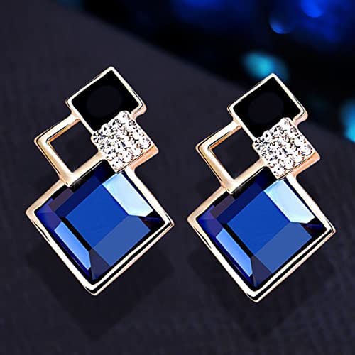 ZIBUYU® Stylish Copper Italian Designer Collection Drop Earrings for Women Girls earrings for women Geometric Diamond Drop Traditional Earrings Beautiful Gem (Blue)