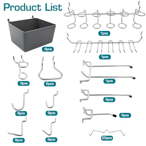 Serplex® 80Pcs Assortment Pegboard Hooks & Boxes Set Hanger Hooks for Pegboard Metal Hanging Hooks Assortment Pegboard Hanger Hooks Organizing Hooks for Garages, Tools