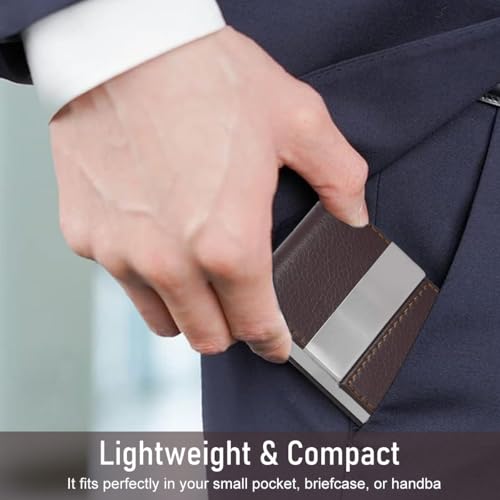 ZIBUYU® Elegant PU Leather Business Card Holder for Men Women 25-Card Capacity Magnetic Snap Closure Visiting Durable Compact Networking Professional Meetings Brown 3PCS