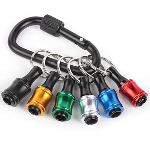 Serplex® 6Pcs 1/4 inch Hex Shank Aluminum Alloy Screwdriver Bits Holder with Black Carabiner, Bit Holder Keychain, Light-weight Quick-change Extension Bar Drill Screw Adapter Change