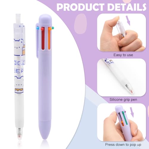 OFIFO® 6-Piece Cute Purple Stationery Set - Includes 6-in-1 Ballpoint Pen, Gel Pen, Long-Lasting Pencil, Eraser, Correction Tape, Highlighter, Suitable for School and Children's Gifts
