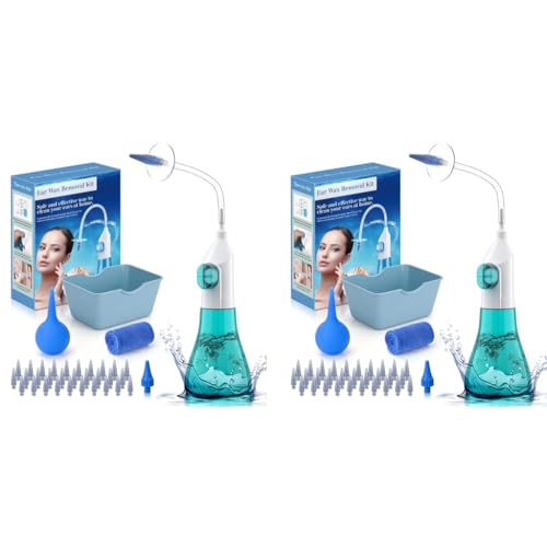 HANNEA® Manual Ear Rinser Kit Long Tube Canal Irrigator for Adults Kids Cleaning with 60PCS Single-Hole Nozzles 1 Five-Hole Nozzle Towel Silicone Water Sucker Basin