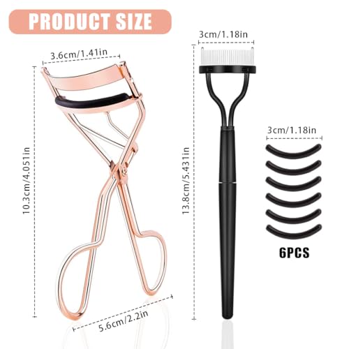 MAYCREATE® Eyelash Curler for Women Lash Curler Kit, Includes Metal Eyelashes Curler, Folding Separator Comb & 6 Replacement Rubber Refill Pads Combo Kit