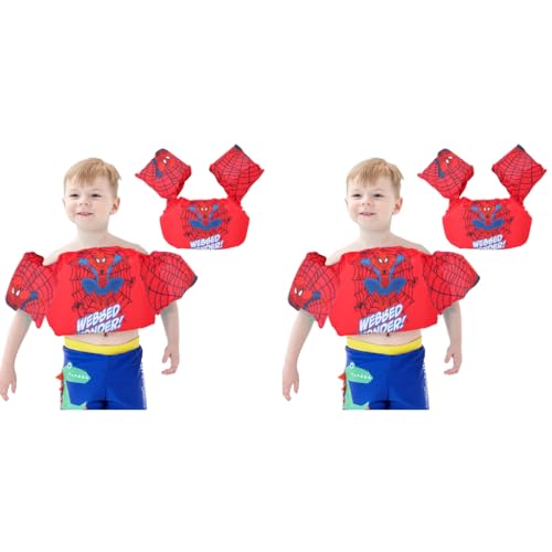 Proberos® Float Arm Bands Vest One Piece Inflatable PVC Floating Red Super Hero Cartoon Design Beginners Safe Kids Toddler 30-55 lbs Boys Girls 2PCS