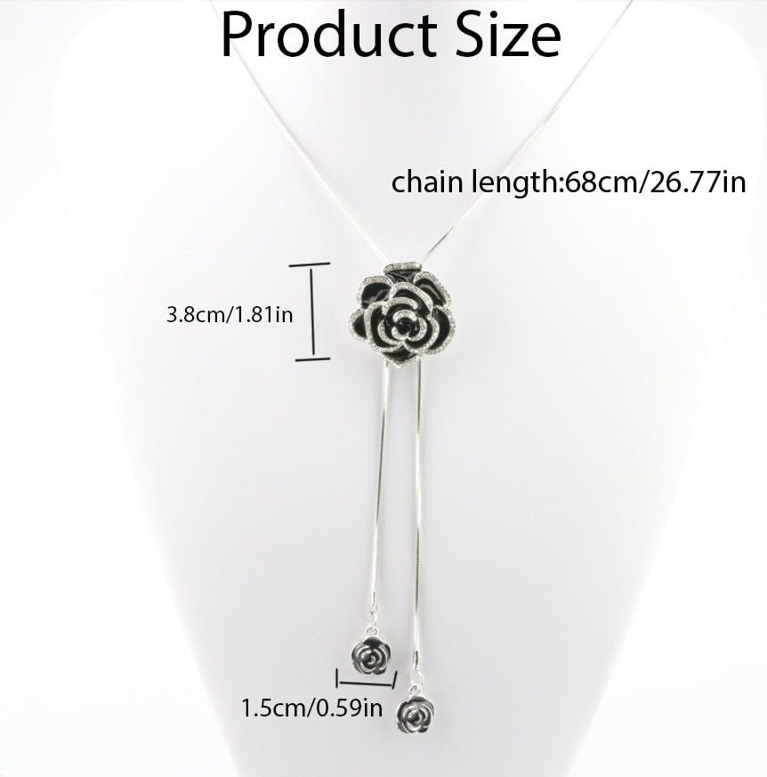 Zibuyu Pendant Necklace for Women featuring Adjustable Camellia Chain with Black Crystal | Elegant Jewelry for Evening and Winter Outfits